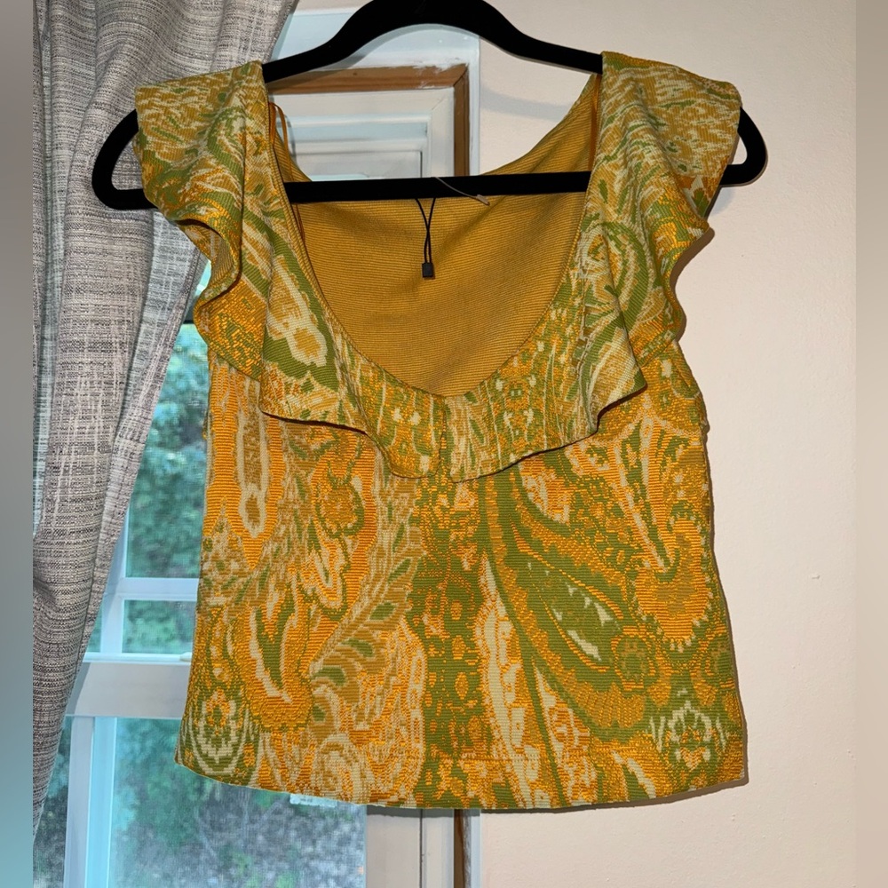 Zara Green and Yellow Patterned Blouse